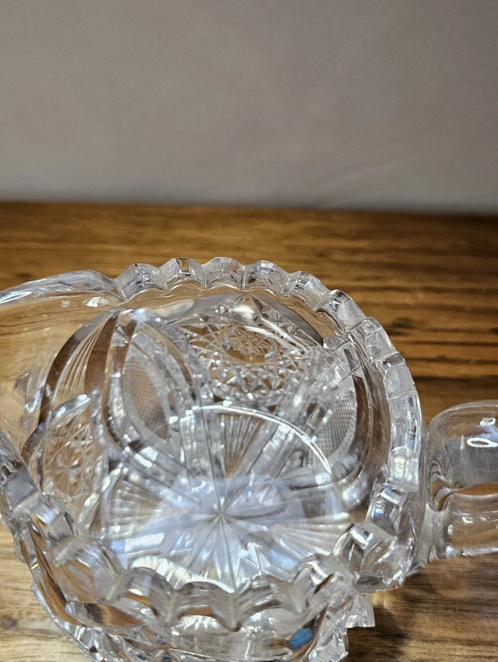 Antique ABP Cut Glass Creamer & Sugar Bowl Set Hobstar Sawtooth